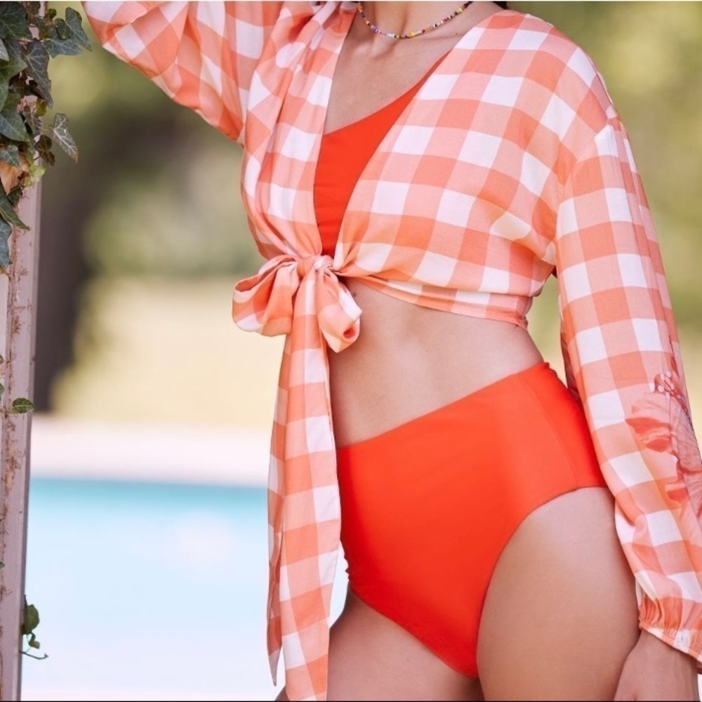 NEW Anthropologie Classic High Waist Bikini Bottoms Tomato Small